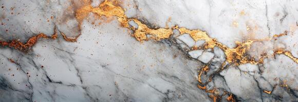 AI generated white marble background in gold, copper and silver photo