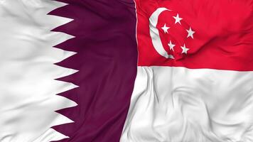 Qatar and Singapore Flags Together Seamless Looping Background, Looped Bump Texture Cloth Waving Slow Motion, 3D Rendering video