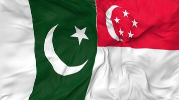 Pakistan and Singapore Flags Together Seamless Looping Background, Looped Bump Texture Cloth Waving Slow Motion, 3D Rendering video