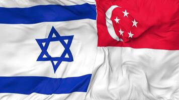 Israel and Singapore Flags Together Seamless Looping Background, Looped Bump Texture Cloth Waving Slow Motion, 3D Rendering video