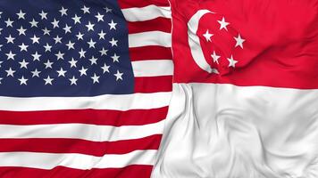 United States and Singapore Flags Together Seamless Looping Background, Looped Bump Texture Cloth Waving Slow Motion, 3D Rendering video