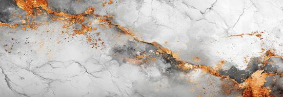 AI generated white marble background in gold, copper and silver photo
