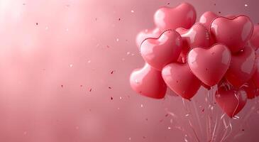 AI generated valentine's day background with many heart shaped balloons in pink photo
