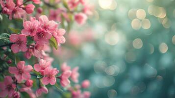 AI generated spring advertisment natural nackground with flowers, bokeh lights and copy space photo