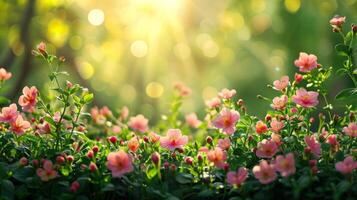 AI generated spring advertisment natural nackground with flowers, bokeh lights and copy space photo