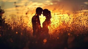 AI generated love story sunset background photo