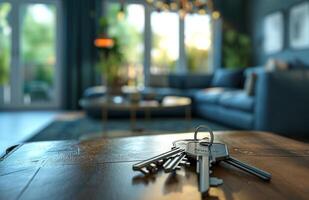 AI generated keys sit on table in living room photo