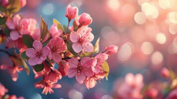 AI generated spring advertisment natural nackground with flowers, bokeh lights and copy space photo