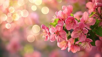AI generated spring advertisment natural nackground with flowers, bokeh lights and copy space photo