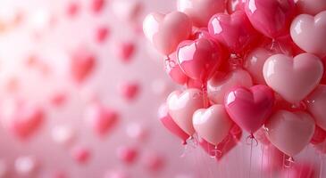 AI generated valentine's day background with many heart shaped balloons in pink photo