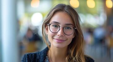 AI generated woman sitting at interview and smiling photo