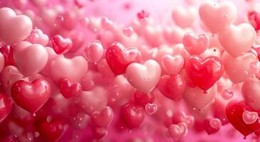 AI generated valentine's day background with many heart shaped balloons in pink photo