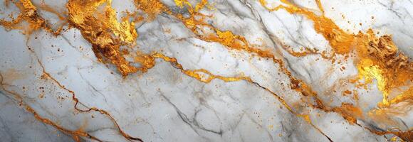 AI generated white marble background in gold, copper and silver photo