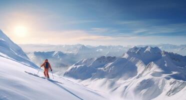 ai generado un hombre esquiar abajo el nieve cubierto Pendiente foto