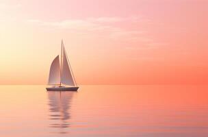 ai generado un velero navegación en el Oceano a puesta de sol foto