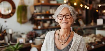 AI generated an older woman in glasses is in front of a classroom full of people photo