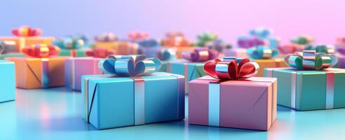 AI generated closeup of a bunch of gift boxes in a rainbow color photo