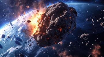 ai generado un asteroide es cerca el tierra en un del artista interpretación foto