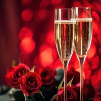 AI generated champagne and roses valentine's day photo