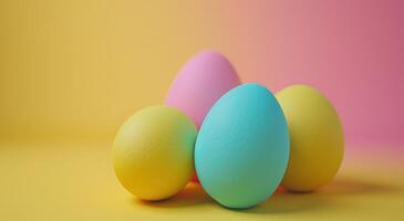 AI generated color coated eggs on a yellow background photo