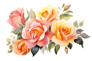 AI generated watercolor hand painting style a bunch of rose flowers isolated. Clipping path included. png