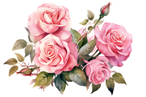 AI generated watercolor hand painting style a bunch of rose flowers isolated. Clipping path included. png