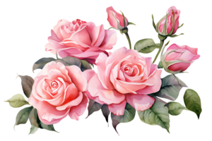 ai généré aquarelle main La peinture style une bouquet de Rose fleurs isolé. coupure chemin inclus. png