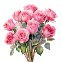 ai généré aquarelle main La peinture style une bouquet de Rose fleurs isolé. coupure chemin inclus. png