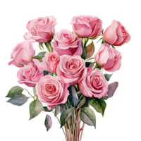 AI generated watercolor hand painting style a bunch of rose flowers isolated. Clipping path included. png