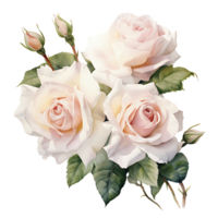 AI generated watercolor hand painting style a bunch of rose flowers isolated. Clipping path included. png