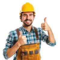 AI generated handsome worker worker showing thumbs up isolated photo