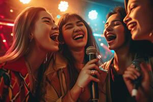 AI generated happy karaoke group at a club photo