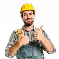 AI generated handsome worker worker showing thumbs up isolated photo