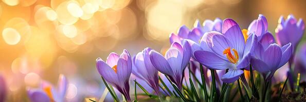 AI generated Beautiful crocuses in spring time. photo