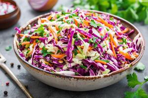 AI generated Cabbage salad coleslaw in a bowl photo