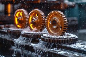 AI generated Details The gear is made of metal. Mechanical gears made of steel photo