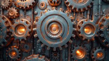 AI generated Details The gear is made of metal. Mechanical gears made of steel photo