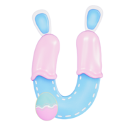 Pâques lapin vacances alphabet u avec mignonne décoration sur transparent Contexte , 3d le rendu png