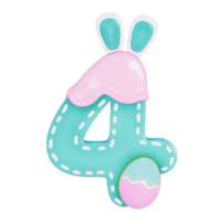 Easter bunny holiday number 4 with cute decoration on transparent background , 3D Rendering png