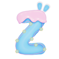 Easter bunny holiday alphabet Z with cute decoration on transparent background , 3D Rendering png