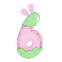 Easter bunny holiday number 6 with cute decoration on transparent background , 3D Rendering png