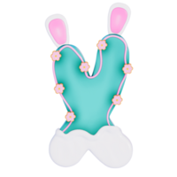 Easter bunny holiday alphabet X with cute decoration on transparent background , 3D Rendering png
