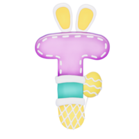 Pasqua coniglietto vacanza alfabeto t con carino decorazione su trasparente sfondo , 3d interpretazione png