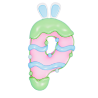 Easter bunny holiday alphabet P with cute decoration on transparent background , 3D Rendering png