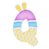 Easter bunny holiday alphabet Q with cute decoration on transparent background , 3D Rendering png