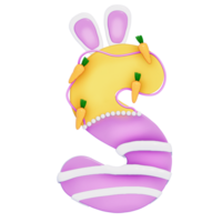 Easter bunny holiday alphabet S with cute decoration on transparent background , 3D Rendering png