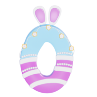 Easter bunny holiday number 0 with cute decoration on transparent background , 3D Rendering png