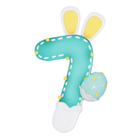 Easter bunny holiday number 7 with cute decoration on transparent background , 3D Rendering png