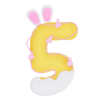 Easter bunny holiday number 5 with cute decoration on transparent background , 3D Rendering png