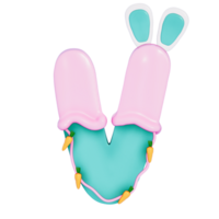 Easter bunny holiday alphabet V with cute decoration on transparent background , 3D Rendering png